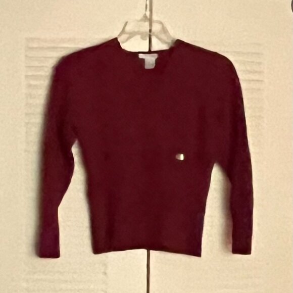 100% Italian Merino Wool Burgundy Long Sleeve Sweater By Sarah Spencer* - Picture 2 of 8